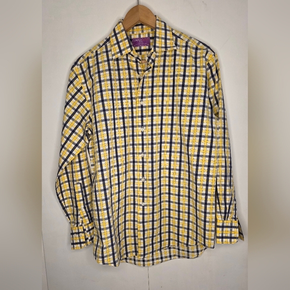 Men's Lorenzo Uomo dress Shirt. Italian made, 15.5 collar, yellow/black check - Picture 2 of 8